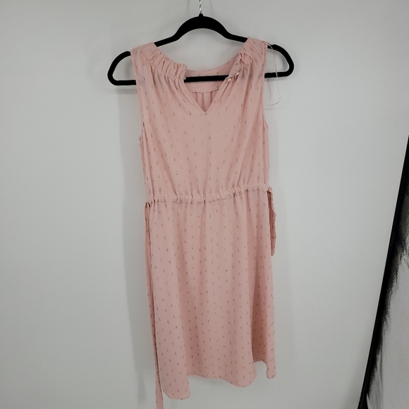 JUICY COUTURE Dress Midi Pink Gold Peachskin Foiled Cinched Halter Medium Sz XS - Picture 4 of 12